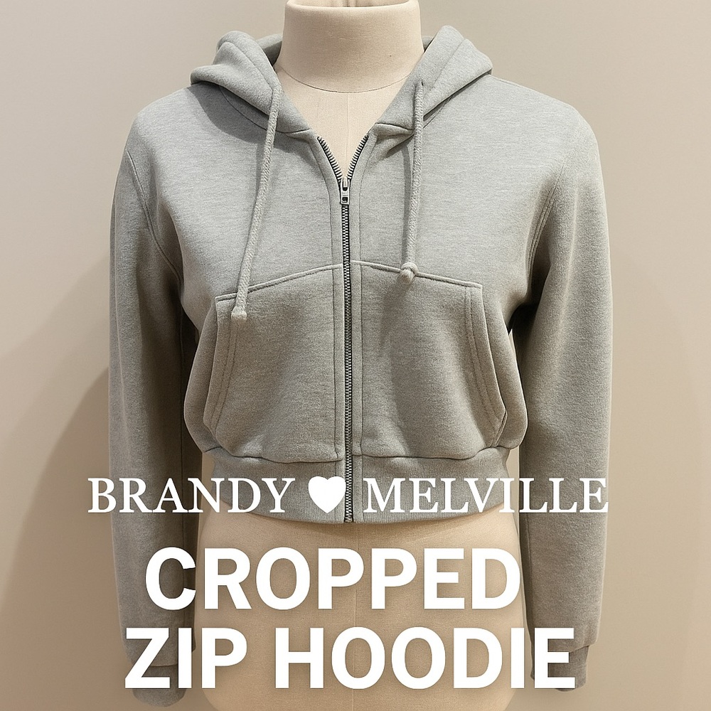 Brandy Melville Gray Cropped Zip-Up Hoodie
